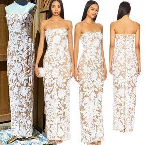 🆕 BRONX & BANCO 🧿 NWOT Dahlia Gown, White Sequin Floral Gown - Sz L US 8